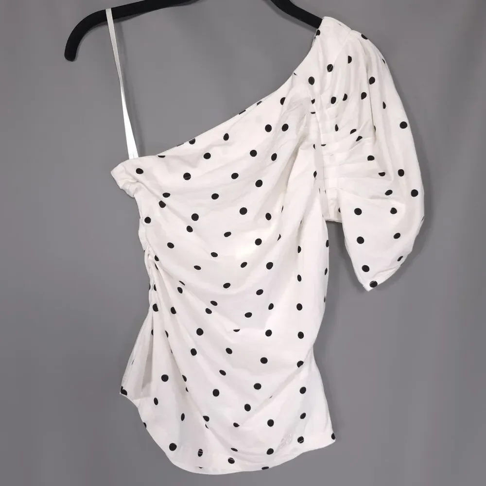 ANTHROPOLOGIE MAEVE Women New XS Bernadette Off Shoulder Top Asymmetric Polka